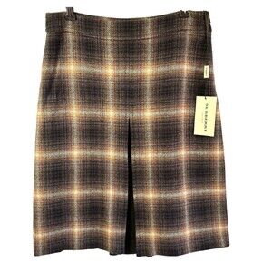 NWT BURBERRY Women's Brown Plaid Below Knee Length A-Line Skirt Sz 8 $ 450 Rare